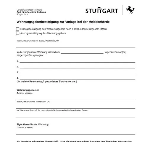 Dokumentvorschau: Wohnungsgeberbestätigung in Stuttgart: Was Sie wissen müssen — Personenstand & Ausweis (wohnungsgeberbestaetigung)