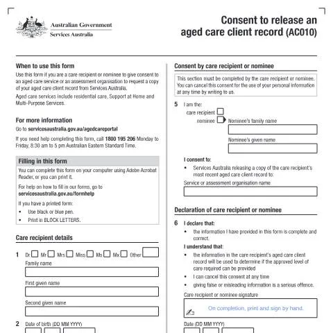 Document preview: Navigating the AC010 Aged Care Client Record Release Process — Health (CERFA n°AC010)