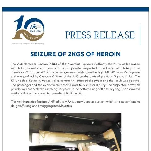 Document preview: Understanding the 2016 Heroin Seizure at SSR Airport — Government & admin (DrugSeizure261016)