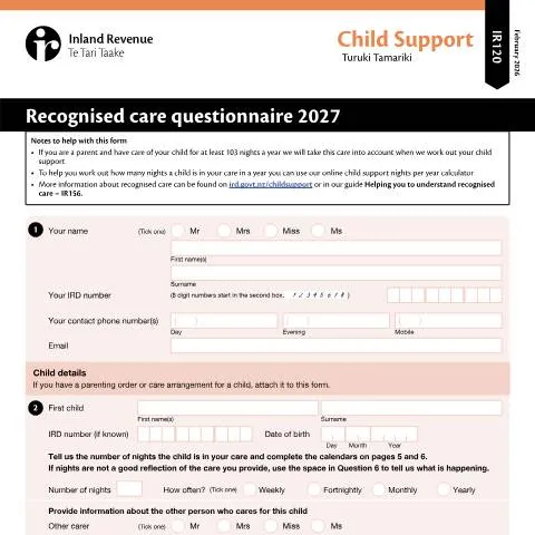 Document preview: Mastering the IR120 2027 Child Support Form in New Zealand — Legal & justice (CERFA n°IR120)