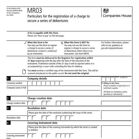 Document preview: How to Register Debenture Series Charges Using Form MR03 — Business