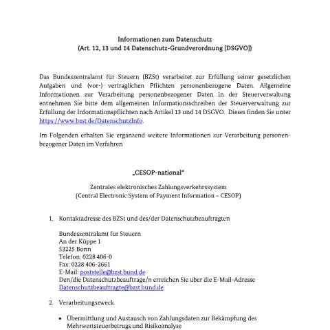 Dokumentvorschau: Verwendung des cesop_national Formulars beim BZSt — Behörden & Verwaltung (CERFA n°cesop_national)