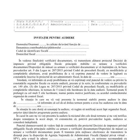 Document preview: Rolul invitației pentru audiere OPANAF 3666/2020 — Formalități administrative (CERFA n°Invitatie_OPANAF_3666_2020)