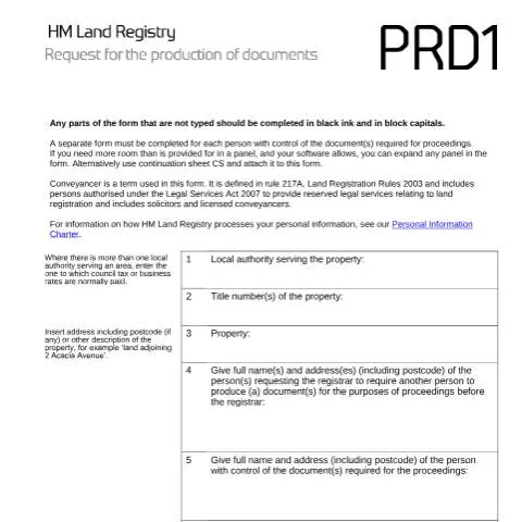 Document preview: Understanding the PRD1 Form in Land Registration — Government & admin