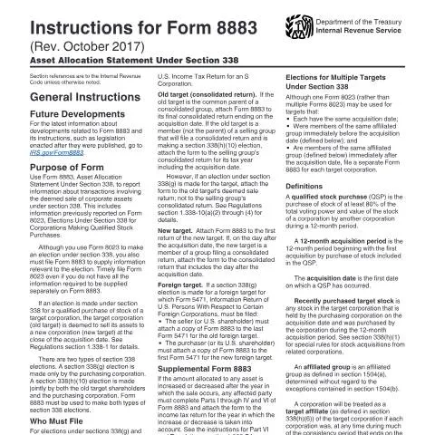 Document preview: Understanding IRS Instructions i8883 for Corporate Asset Transactions — Taxes (CERFA n°INST-8883)