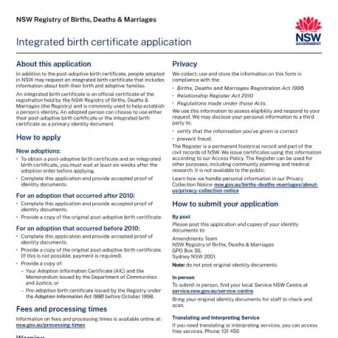 Document preview: Understanding the Integrated Birth Certificate Application in NSW — Civil status & identity (Form 41)