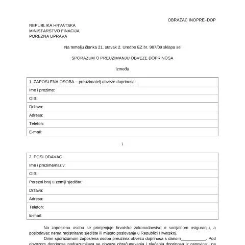 Document preview: Uloga obrasca INO PRE-DOP u hrvatskom poreznom sustavu — Porezi i fiskalnost (CERFA n°INO PRE-DOP)