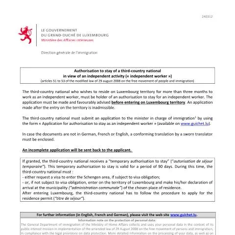 Aperçu du document Comprendre l'autorisation de séjour pour travailleurs indépendants — Entreprise & professionnels (CERFA n°autorisation-sejour-independant-note)