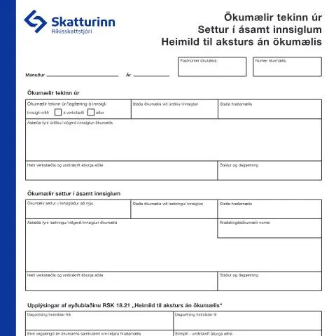 Document preview: Leyfi til aksturs án ökumælis með RSK 18.32 — Stjórnsýsla (CERFA n°RSK 18.32)