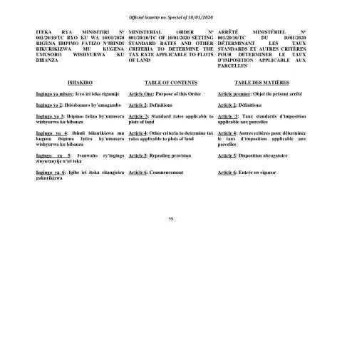 Document preview: Official Rwanda Gazette Notice on Land Taxation Standards — Government & admin (CERFA n°og_special_of_10.01-59-83)