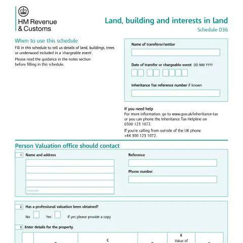 Document preview: HMRC D36 Schedule: Declaring Property in Inheritance Tax Events — Taxes