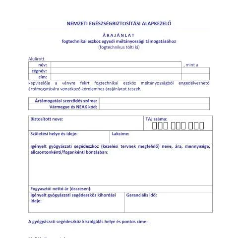 Document preview: Fogtechnikai eszköz támogatási kérelem FNMT.148.K — Egészség (CERFA n°FNMT.148.K)