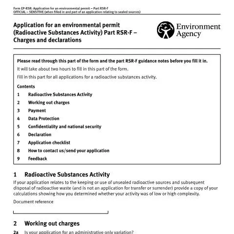 Document preview: RSR-F Form: Radioactive Substances Permit Applications Explained — Government & admin