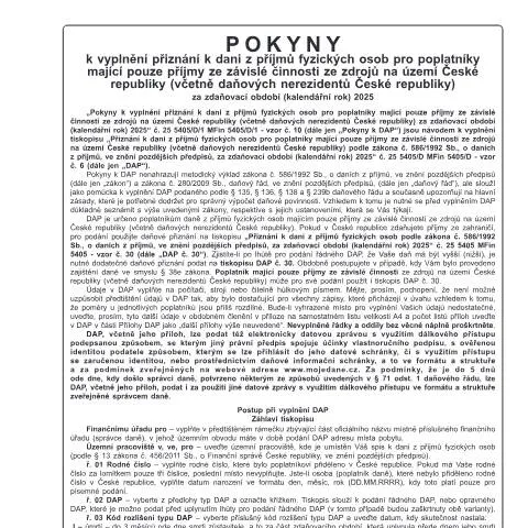 Document preview: Jak správně vyplnit Přiznání k dani z příjmů fyzických osob — Daně a fiskální záležitosti (CERFA n°25 5405/D/1)