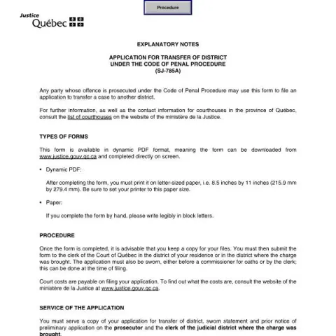 Document preview: Guide to Applying for District Transfer in Québec Criminal Cases — Legal & justice (SJ-785A)