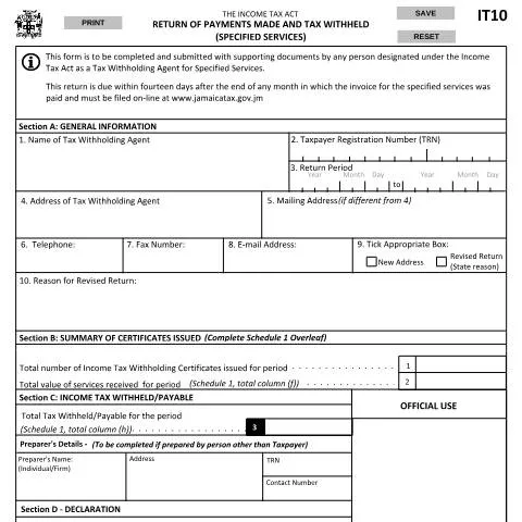 Document preview: Comprehensive Guide to the Jamaica IT10 Return Form — Government & admin (CERFA n°IT10_13092017)