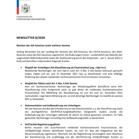 Dokumentvorschau: Die Bedeutung des STV-Newsletters 08/2020 im Liechtensteiner — Behörden & Verwaltung (CERFA n°stv_newsletter)