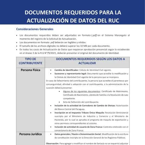 Vista previa del documento Actualización de datos del RUC en Paraguay — Impuestos