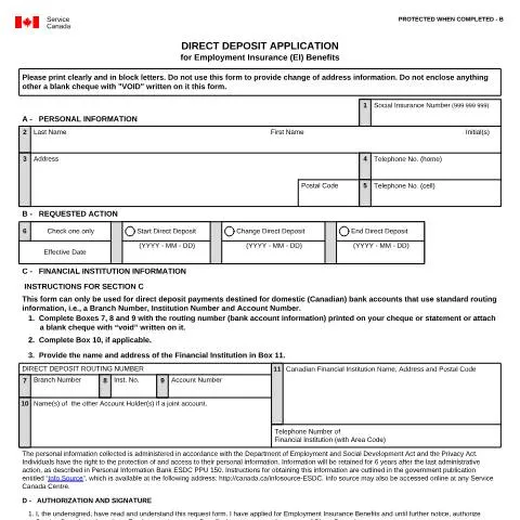 Document preview: Streamline Your EI Benefits with INS5178 Direct Deposit — Work & employment (CERFA n°INS5178)