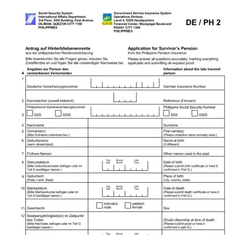 Dokumentvorschau: Antrag auf Hinterbliebenenrente aus der philippinischen (Deutsch / Englisch) — Rente & Pension (A7621)