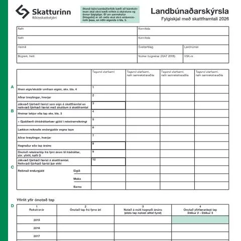 Document preview: Skilningur á Landbúnaðarskýrsla RSK 4.08 — Skattar & fjármál (CERFA n°RSK 4.08)