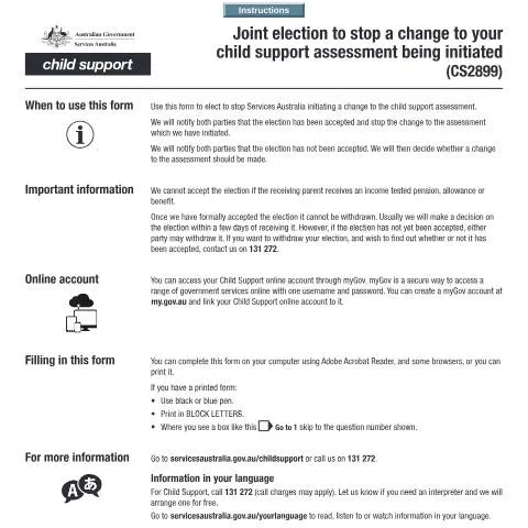 Document preview: Understanding the Importance of CS2899 in Child Support — Government & admin (CERFA n°CS2899)