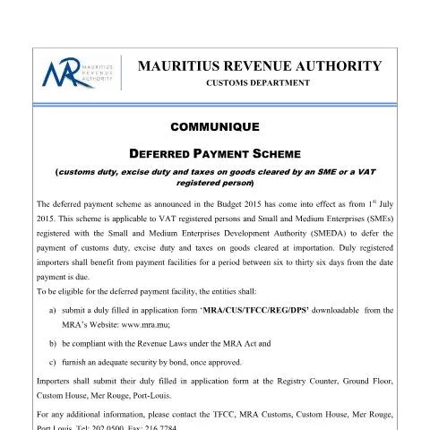 Document preview: Understanding the Deferred Payment Scheme for SMEs — Government & admin (DFS290715)