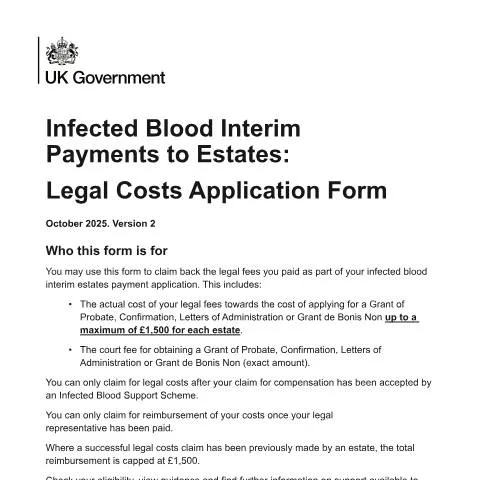 Document preview: Recovering Legal Expenses from Infected Blood Estate Payments — Legal & justice