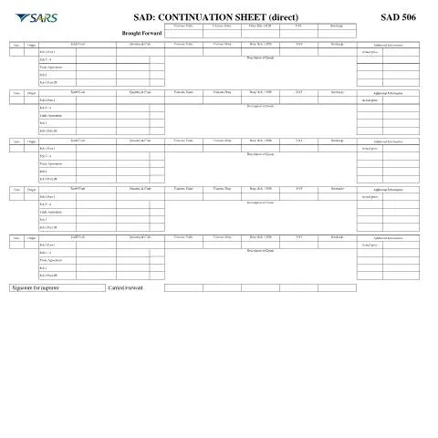 Document preview: Navigating the SAD 506 Continuation Sheet Effectively — Government & admin (CERFA n°SAD 506)