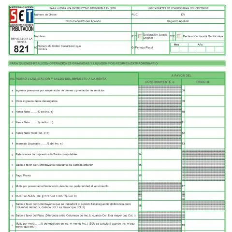Vista previa del documento Formulario 821 Declaraciones Juradas Paraguay — Impuestos (CERFA n°F821)
