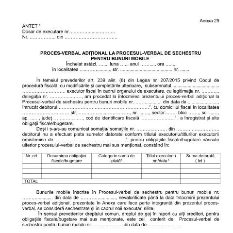 Document preview: Importanța Procesului-verbal adițional în executarea silită — Formalități administrative (CERFA n°A29_OPANAF_63_2017)