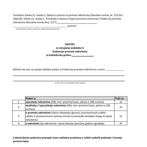Document preview: Važnost zahtjeva za ustupanje podataka JLS u lokalnoj samoupravi — Porezi i fiskalnost (CERFA n°Zahtjev za ustupanje podataka JLS)