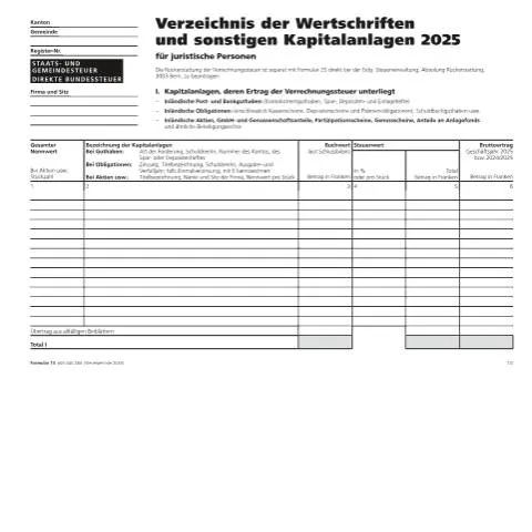 Dokumentvorschau: Verzeichnis der Wertschriften und Kapitalanlagen für juristische — Steuern (13)