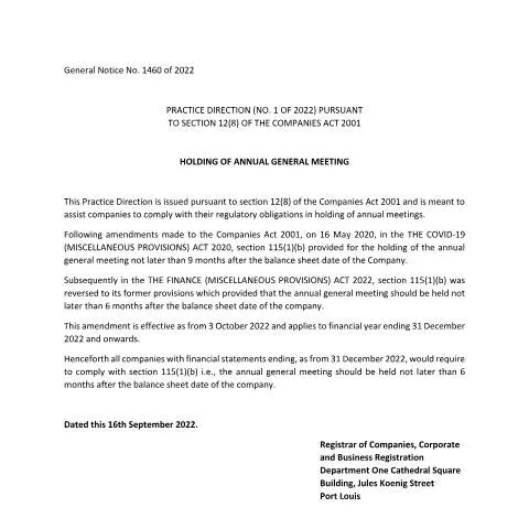 Document preview: Understanding Practice Direction No 1 of 2022 for Companies — Government & admin (Practice-Direction-No-1-of-2022)