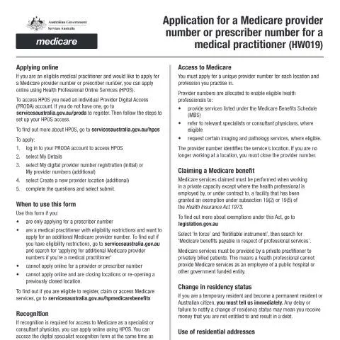 Document preview: Essential Steps for Medicare Provider Number Application — Health (CERFA n°HW019)