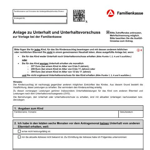 Dokumentvorschau: Finanzielle Unterstützung für Kinder in getrennten Haushalten — Familie (CERFA n°erklaerung-kiz5c_ba036530)