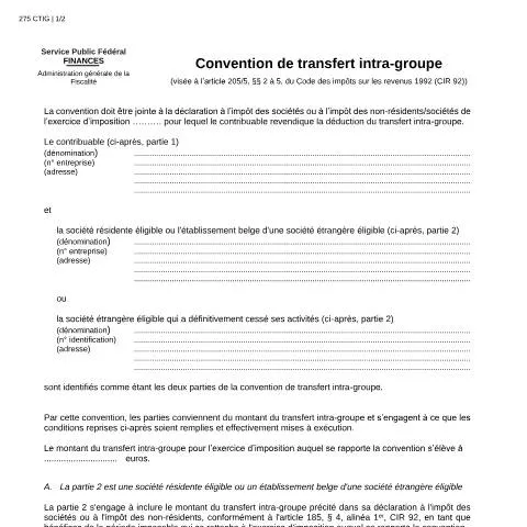 Aperçu du document Comprendre la convention de transfert intra-groupe en Belgique — Démarches administratives (CERFA n°121-275-ctig)
