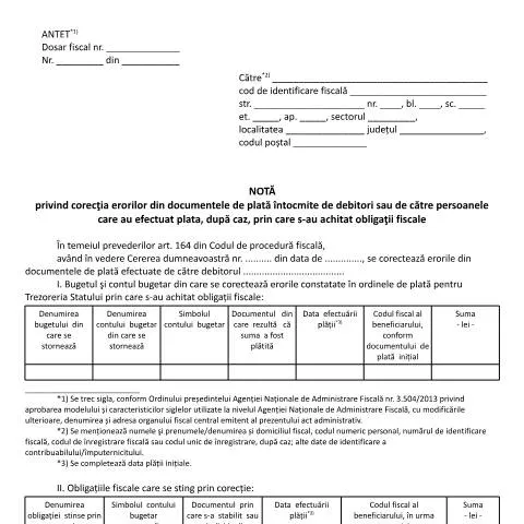 Document preview: Importanța corectării erorilor în documentele fiscale — Formalități administrative (CERFA n°A2_OMFP_164_2017)