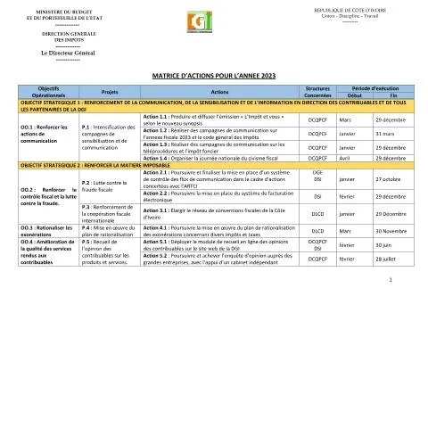 Aperçu du document Plan d'Actions Stratégique 2023 de la DGI — Démarches administratives