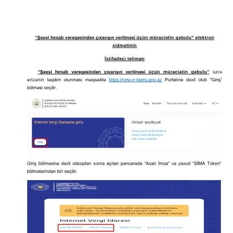 Document preview: Şəxsi hesab vərəqəsindən çıxarışın alınması — İdarəetmə prosedurları