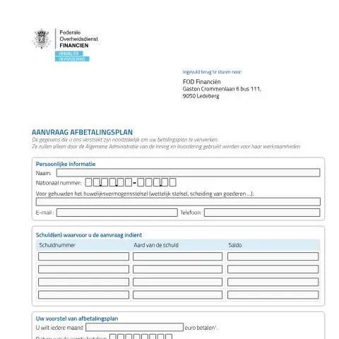 Aperçu du document Gérez vos dettes avec le papieren aanvraagformulier — Démarches administratives (CERFA n°afbetalingsplan_np_20230522)