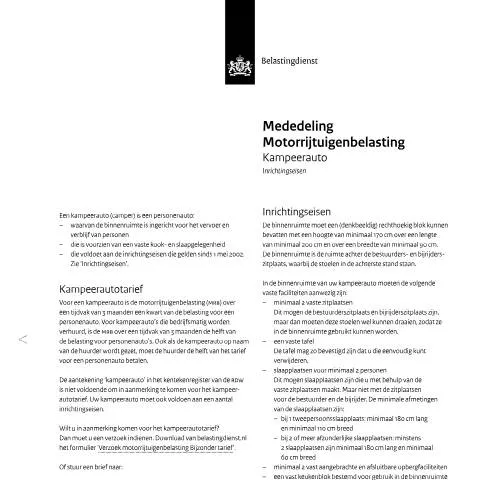 Documentvoorvertoning: Belang van de Mededeling Motorrijtuigenbelasting voor Kampeerauto's — Voertuig & rijbewijs (CERFA n°mb1151t9pl)