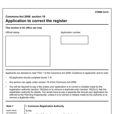 Document preview: Navigating the CA10 Form for Common Land Corrections — Government & admin