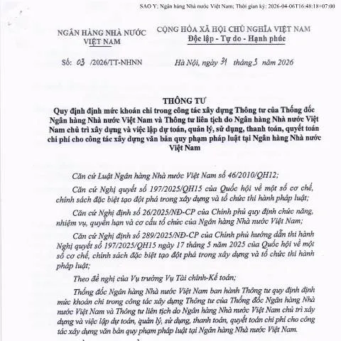 Document preview: Vai trò của Thông tư 03/2026/TT-NHNN trong quản lý chi phí — Thủ tục hành chính (CERFA n°03/2026/TT-NHNN)