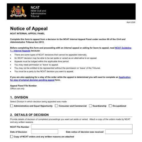 Document preview: Guide to the Notice of Appeal Form for NCAT Decisions — Legal & justice