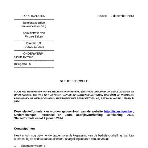 Aperçu du document Comprendre la Sleutelformule 2014 pour une fiscalité optimale — Impôts & fiscalité (CERFA n°fc2013-0615nl)