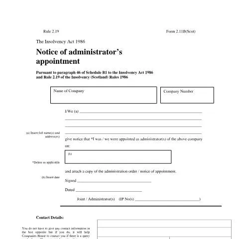 Document preview: Understanding Form 2.11B: The Administrator's Role in Scotland — Government & admin