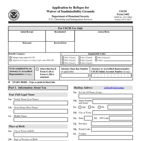 Document preview: Mastering USCIS Form I-602 for Refugee Waivers — Immigration & visas (CERFA n°I-602)