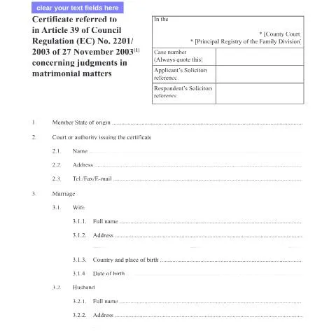 Document preview: Understanding Form D180: UK Courts European Matrimonial Certificates — Legal & justice