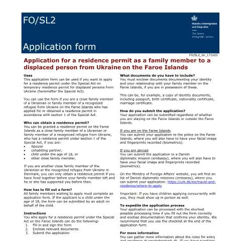 Document preview: Få opholdstilladelse som familiemedlem til ukrainske fordrevede — Familie